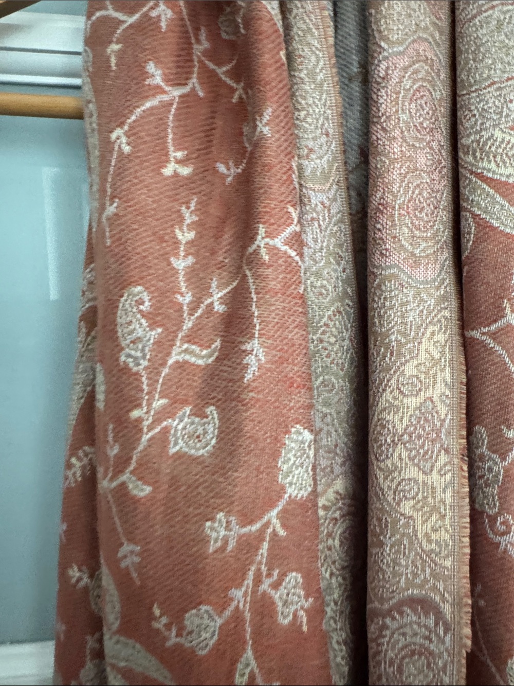 pashmina Rust and Cream Paisley Pashmina Wrap - Picture 2 of 7